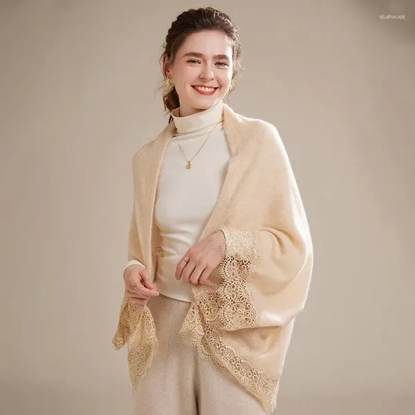 Lenços Pure Cashmere Shawl Cape Casaco Mulheres Oco Malha Cardigan Exterior Desgaste Ar Condicionado Quarto Pescoço Ombro Proteção Quente