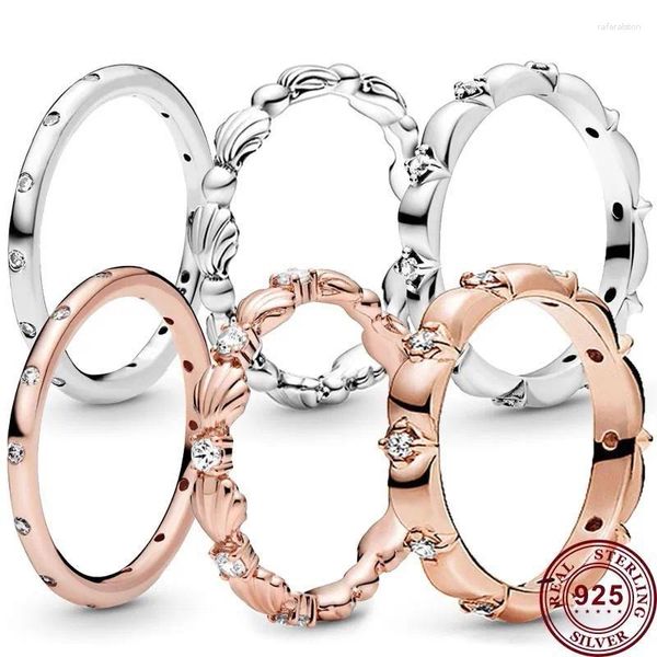 Cluster Ringe 925 Sterling Silber Licht Luxus Blume Muschel Hohe Qualität Weibliche Pan Ring Hochzeit Geschenk Charme Schmuck