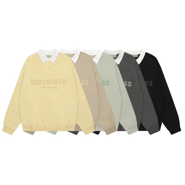 Designer de moda hoodies mens hoodie branco lapela sólida grande letra logotipo amarelo suéter versátil casual solto mostrar branco juventude esportes conjunto feminino moletom com capuz e calças