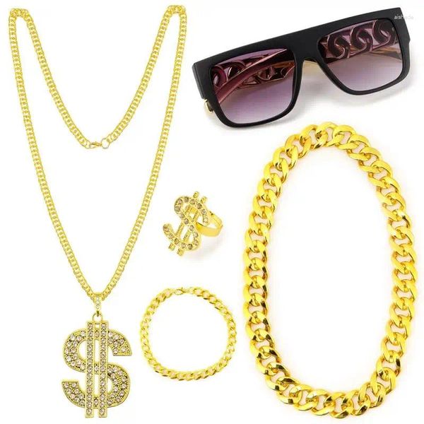 Halskette Ohrringe Set 5 Teile/satz Vintage Disco Schmuck Für Männer Hippie Goldene Brille Armband 70er 80er Jahre Zubehör Partys