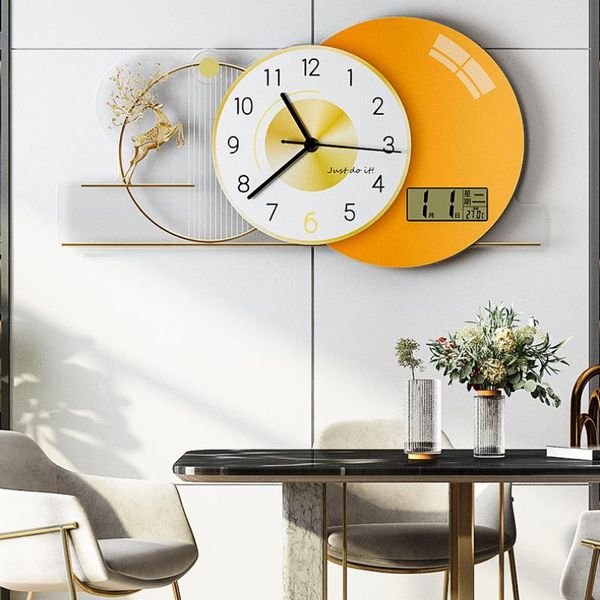 Настенные часы скандинавский простые стиль дизайна часы ЖК -дисплей Digital с температурой дата Акриловые часы для гостиной карман