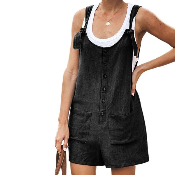 Damen Jumpsuits Strampler Modetrend Damen Casual Knoten Träger Knöpfe Hosenträger Strampler Bündchensaum Taschen Shortalls Jumpsuit Shorts Pla