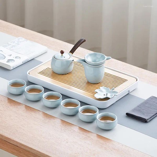 Teware setleri modern taşınabilir çay seti töreni kungfu hediye kutusu çin kupası infüzer matcha kase 6 kişi Tazas de te porselen