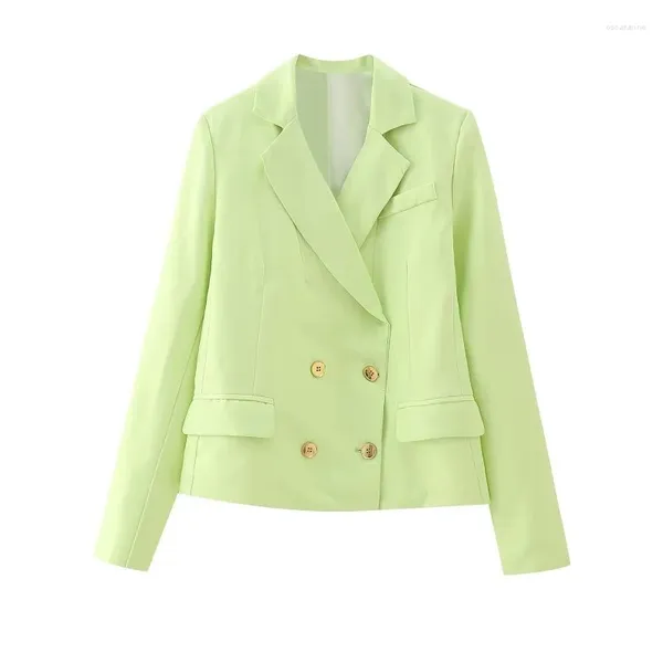 Kadın Suits Kadın Gündelik Yeşil Çift Göğüslü Blazer 2023 Yaz Kadın High Street Düz Blazers bayanlar moda katı dış giysiler