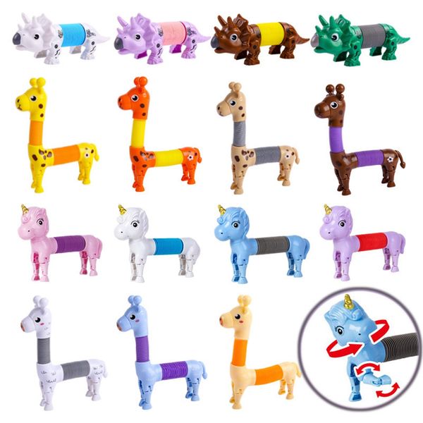 Neue Giraffe Pop Tubes Spielzeug Kinder Sensorisches Lernspielzeug Stressabbau Squeeze Fidget Toy Retractable Plastic Tube Dekompressionsspielzeug 2050