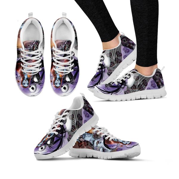 Scarpe eleganti INSTANTARTS Nightmare Jack e Sally Design Casual Sneakers Donna Laceup Flat Air Mesh Regalo di Natale 230404