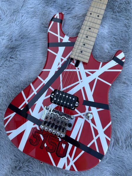 Elektro Gitar İthal Alder Vücut Kanada Maple Klavye İmzası Klasik Kırmızı ve Beyaz Çizgiler