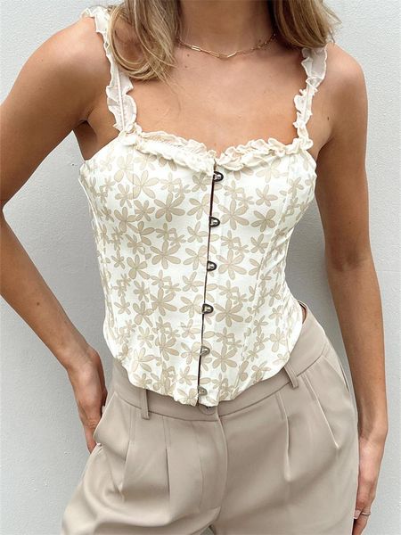 Женские танки Chronstyle Vintage Flower Print Print Bustier Bustier