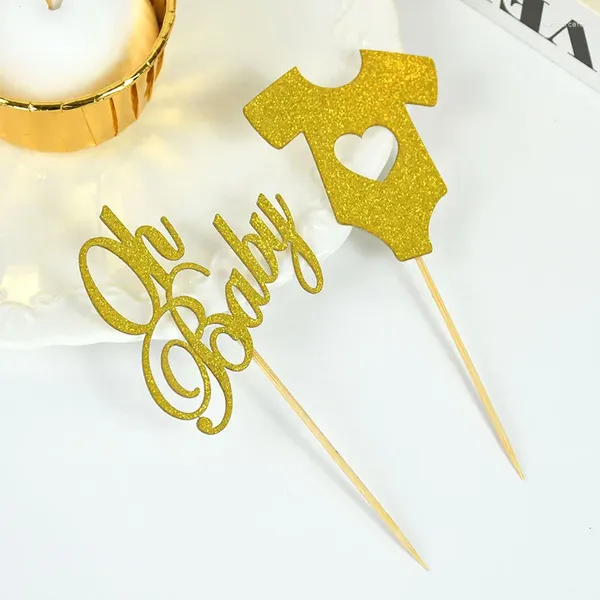 Forniture festive 18 pezzi Glitter oro Oh Baby Cupcake Topper Torta di buon compleanno Gender Reveal Decorazioni per la prima festa