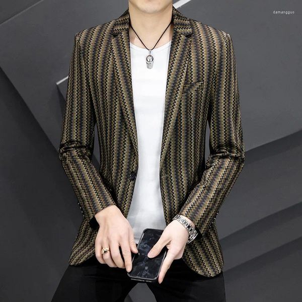 Ternos masculinos de linho de algodão jaqueta primavera listra padrão casual cinza blazers masculino manga longa negócios preto casaco terno masculino