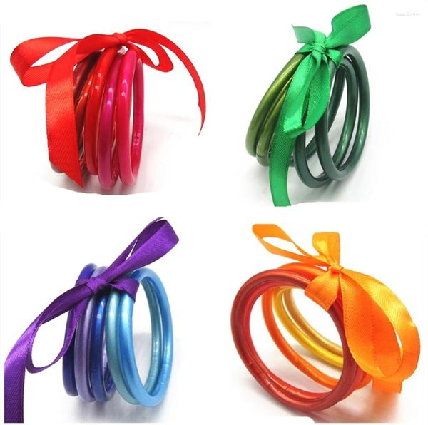 Bileklik 5pcs/Set Mix Renk Jöle Silikon Bilezikler Bangles Kadınlar Hafif Bowknot Şerit İstiflenebilir Bilezik Setleri Moda Takı