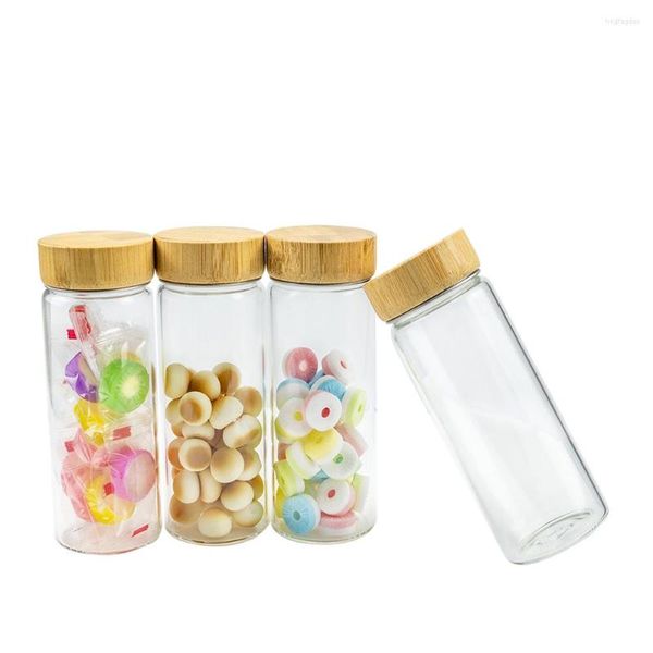 Bottiglie di stoccaggio 6 pezzi barattoli di vetro ialino da 150 ml con coperchio in legno di bambù artigianato creativo fiale da viaggio riutilizzabili regali vuoti