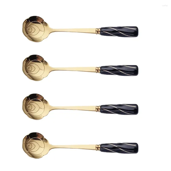 Spoon 4pcs Scolle di tè riutilizzabili in acciaio inossidabile mescolando caffè a forma di fiore che mescola il silicone della torta da dessert di zucchero