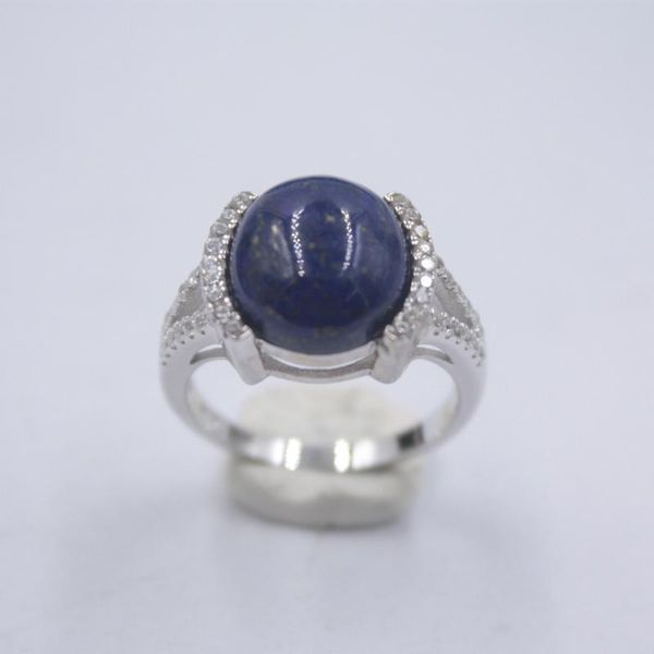 Cluster Rings Pure S925 Silver Lapis Lazuli Ring Retro Pattern 12mmW Charm Shiny For Women US 5-9 Elegant Fine