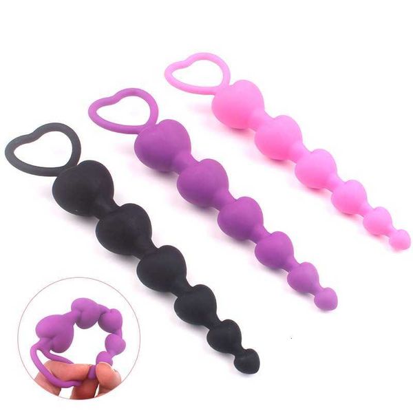 Brinquedo sexual massageador de silicone, miçangas de coração, plug anal macio, bolas, massageador do ponto g, plugues estimulantes para bunda, produto, brinquedos anal para mulheres e homens