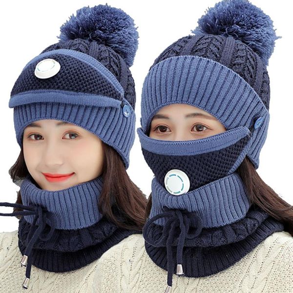 Giradas Feanie/Caveira Caps 2023 chapéu de malha de chapéu quente Chapéus de inverno para mulheres Conjuntos de passeios ao ar livre com lenço de máscara gorro casual