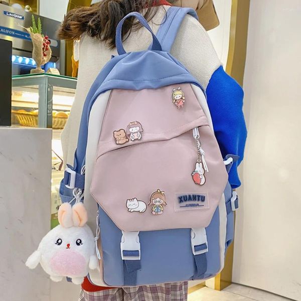 Школьные сумки 2023, женский рюкзак в стиле преппи, нейлоновый цветной лоскутный рюкзак для девочек-подростков, студенческая сумка для книг, сумка-портфель, принадлежности Mochila