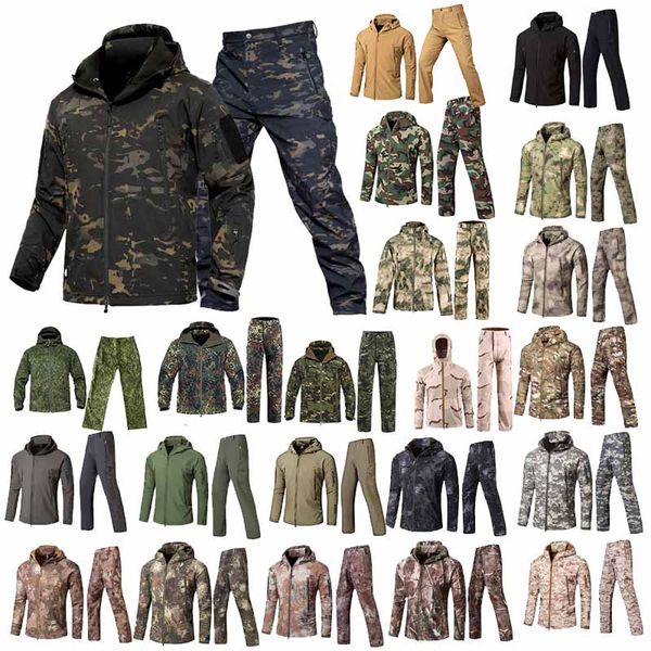 Softshell Outdoor Jacke Hosen Set Woodland Jagd Schießbekleidung Tactical Camo Mantel Kampfbekleidung Camouflage Windbreaker