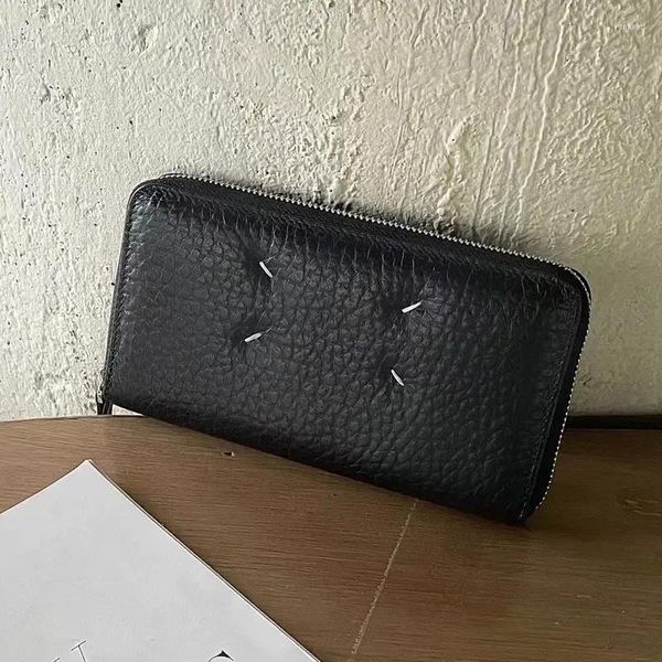 Brieftaschen 2023 Echtes Leder Brieftasche Handwachslinie Dame Geldbörse Lange Reißverschlusstasche Grab Tickethalter