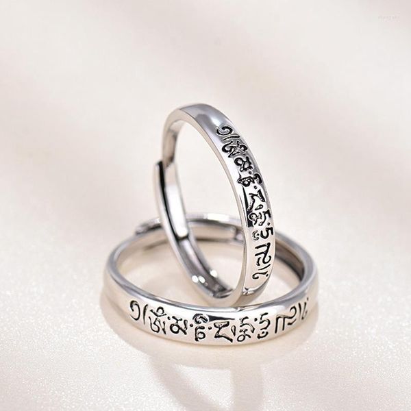 Anéis de casamento Mantras de seis palavras Amulet Silver Color for Menwomen Couples Ring Lotus Sânscrito Mantra budista de joias Rita Rita22