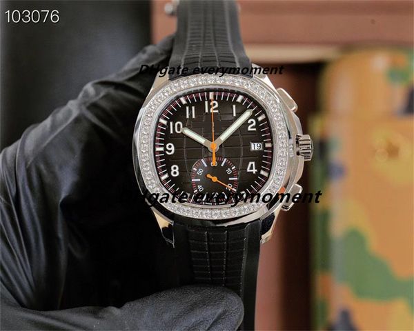 Relógio PP 42,2 mm 5968A-001 Relógios masculinos de corrente automática CH28-520 Movimento OM Feito na fábrica com brilho à prova d'água Faixa de borracha de aço inoxidável Relógio de pulso mecânico-B