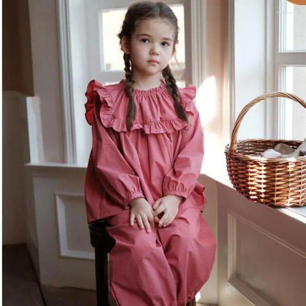 Комплекты одежды для девочек, весенне-осенняя розовая хлопковая детская блузка с длинными рукавами, штаны, комплект для детского сада, бутик детской одежды
