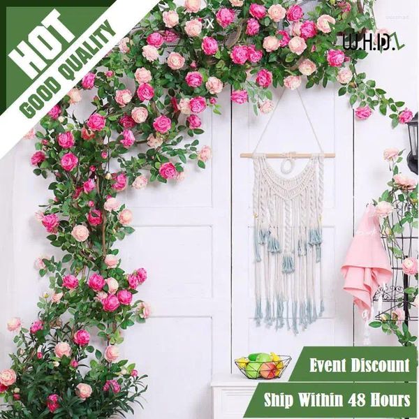 Flores decorativas 270cm artificial rosa videira simulação seda flor seca rattan corredor teto guirlanda floral planta diy falso páscoa