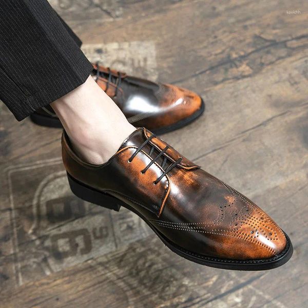 Sapatos de vestido Weh Mens Oxford Genuíno Couro de Vaca Camurça Wingtip para Homens Confortável Lace-Up Terno Casamento Escritório Formal Calçado