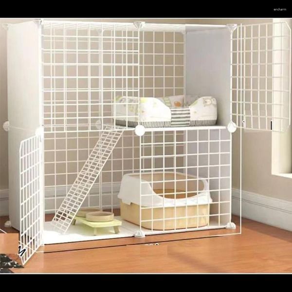 Kedi Taşıyıcılar 2 Katmanlı Metal Kafes İç Mekan Muhafazaları DIY Playpen Kennel Küçük ve Orta Kedi Yavru Kedileri Kitty