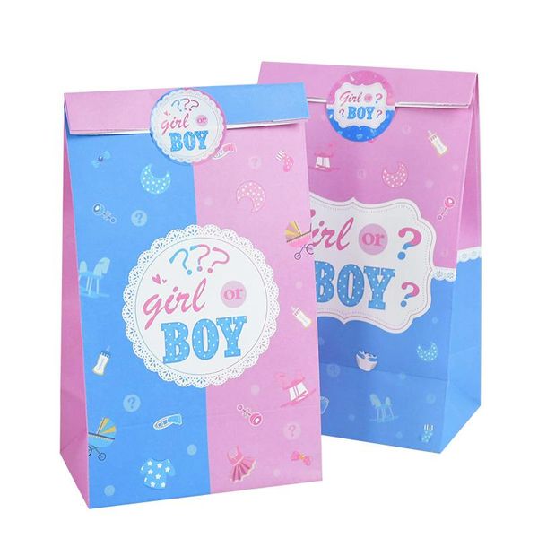 Brocada de presente 12pcs menino ou gril saco de papel com adesivo Frist Birthday Revely Revely Pacote de festas Decoração do chá de bebê