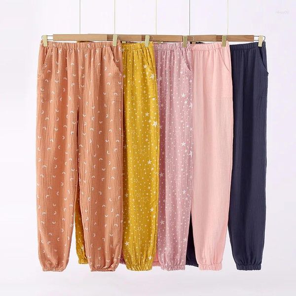 Mulheres sleepwear fdfklak gaze algodão mulheres pijamas calças casa dormindo para padrão de flor calças soltas bottoms pijamas