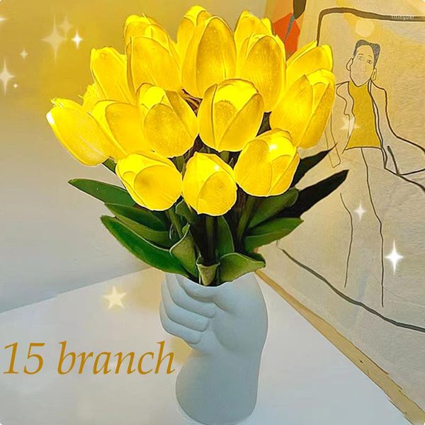 Flores decorativas inseu lâmpadas de flor de tulipa luminosa tulipas luminosas luzes artificiais para banquetes Po adereços de cabeceira decoração de casamento em casa