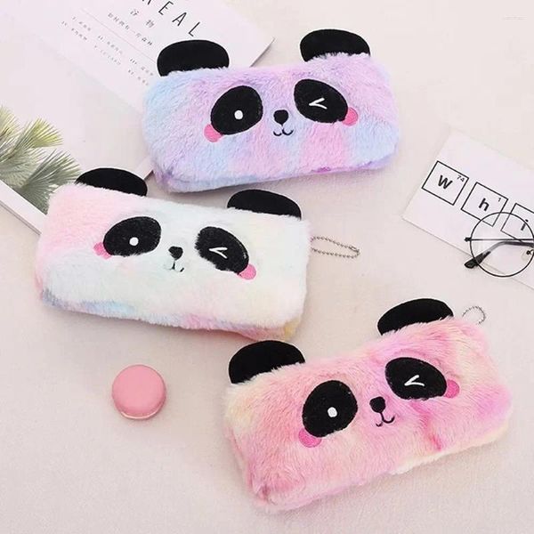 Suprimentos de escrita de grande capacidade Bolsa com zíper Caneta Panda Estojo de lápis Bolsa de pelúcia