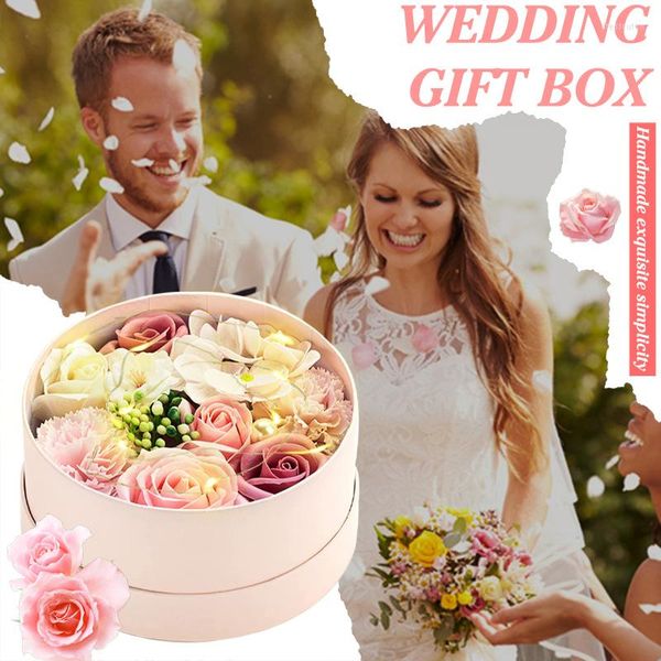 Dekorative Blumen duftende Seife Rose künstliche duftende Blütenblätter Blume rund geformte Geschenkbox Licht Hochzeitsdeko Valentinstag für