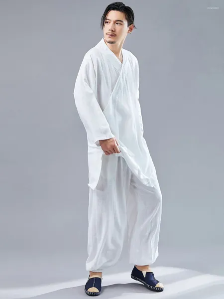 Roupas étnicas Chinês Tai Chi Terno Homens Algodão Linho Solto Artes Marciais Desempenho Prática Roupas Zen Meditação Hanfu Uniforme