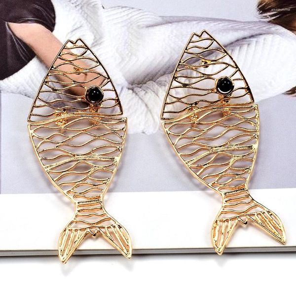 Висячие серьги, уникальные серьги-капли в форме рыбы, металлические вечерние украшения золотого цвета для девочек, оптовая продажа