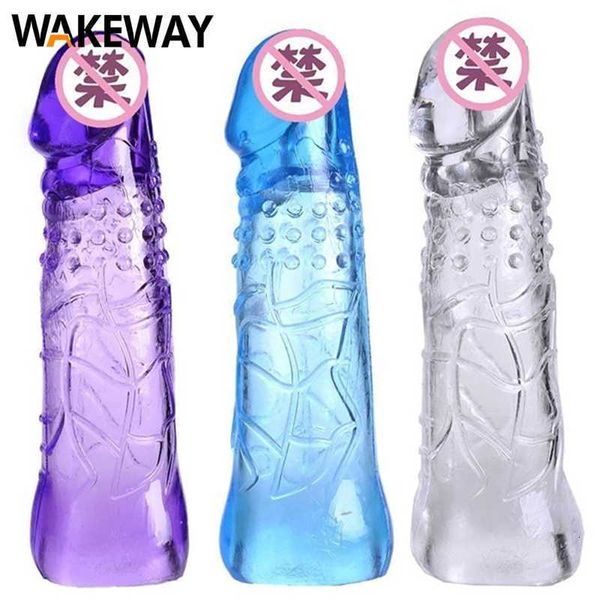 Brinquedo sexual massageador WAKEWAY Reutilizável Silicone Pontilhado Pênis Conjunto de Extensão de Vibrador Masculino Brinquedos de Manga