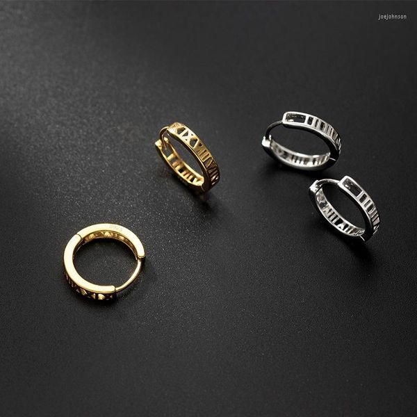 Brincos de argola 18k Gold Authentic Real. 925 Jóias de prata esterlina Número de Roma Roma Hollow Piercing Huggie C-G4647