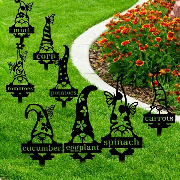 Decorações de jardim Gnome Stakes Stakes Tags de berçário de estaca Marcador de vaso placar sinal