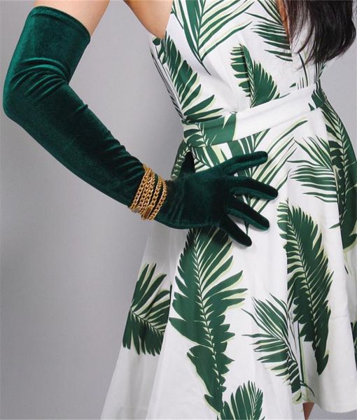Бархатные перчатки длиной 60 см, зеленые велюровые высокоэластичные золотые бархатные женские перчатки с сенсорным экраном для мобильного телефона для танцевальной вечеринки WSR01 2012518542