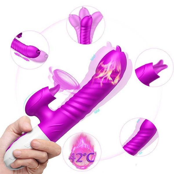 Sexspielzeug-Massagegerät, Teleskop-Doppelzungen-Dildo-Vibratoren für Frauen, rotierende Heizspielzeuge, Klitoris, Anal-G-Punkt-Stimulator, weiblicher Masturbator