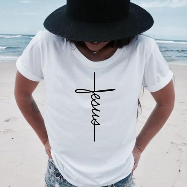T-shirt da donna Fede Tshirt Croce Gesù Tees Top Christian Camicia Donna Moda Battesimo Chiesa Sposa Squad Estetica Tumblr