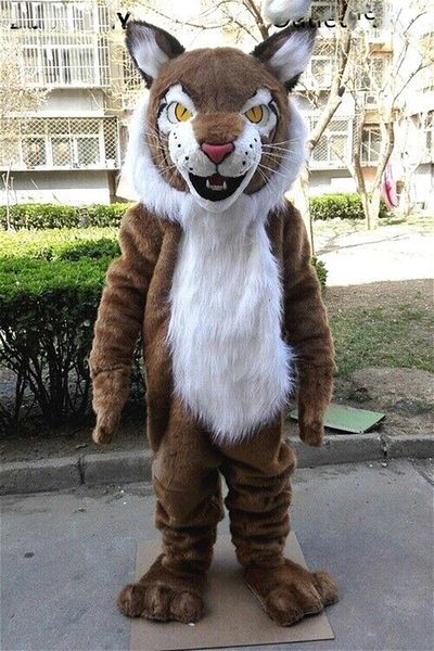 2024 desconto fursuit gato selvagem animal peludo mascote traje terno vestido de festa roupa