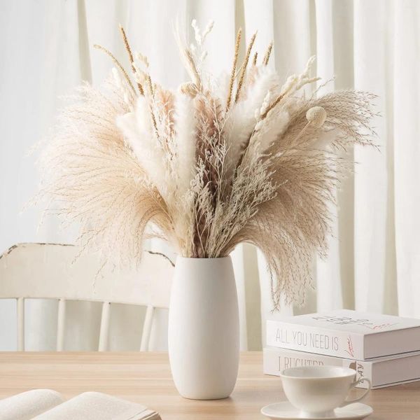 Декоративные цветы, натуральная пампасная трава для декора гостиной, бохо с белыми сушеными свадебными композициями, декор стола