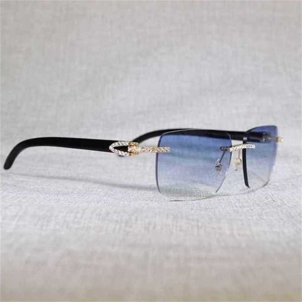 2023 Designer de moda Novos óculos de sol Vintage Rhinestone Natural Buffalo Horn Menless Men Peacock Wood Big Square Glasses