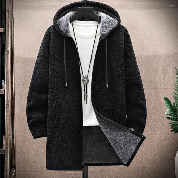 Abiti da uomo Cappotto da uomo elegante Autunno Inverno Manica lunga Tasche calde Giacca in maglia Maglione con cappuccio lavorato a maglia