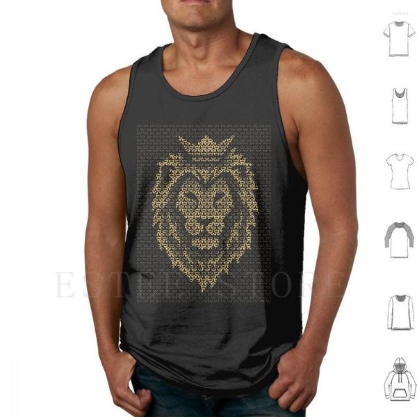 Herren Tanktops Löwenkrone Weste Baumwolle Muster Gold King Jungle Kingdom Roi Rouge Rot Optische Täuschung Edle Seamless Lannister