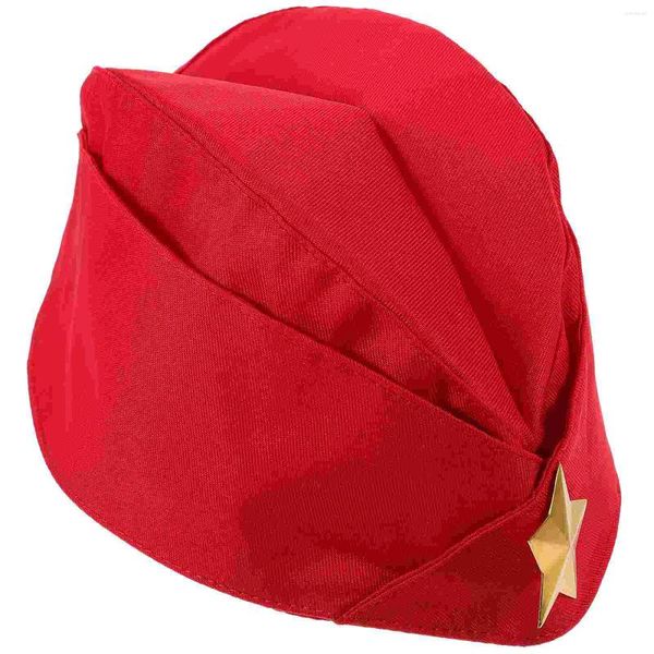 Orologi da parete Tappo laterale rosso Cappello sovietico Hostess Berretto della compagnia aerea di grano Pilotka russa con stella per la festa di carnevale di Natale