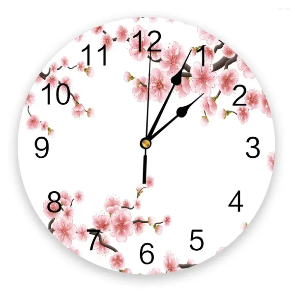 Orologi da parete Stame di fiori di prugna Petali Rosso Marrone Grande orologio da pranzo Ristorante Decorazione del caffè Decorazione rotonda silenziosa per la casa