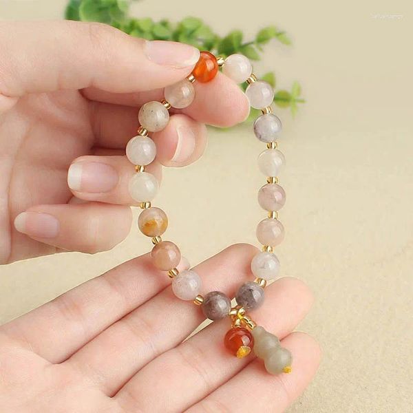 Strand Natural Xinjiang Golden Silk Jade Gourd Bracelet colorida Literatura feminina e presente de arte para amigos